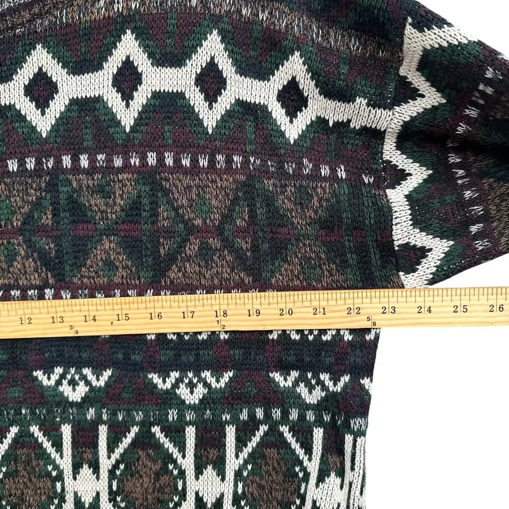 VTG 90s Sweater L Grandpa Jumper Chunky Kurt Cobain Barnaby Grunge Abstract Busy